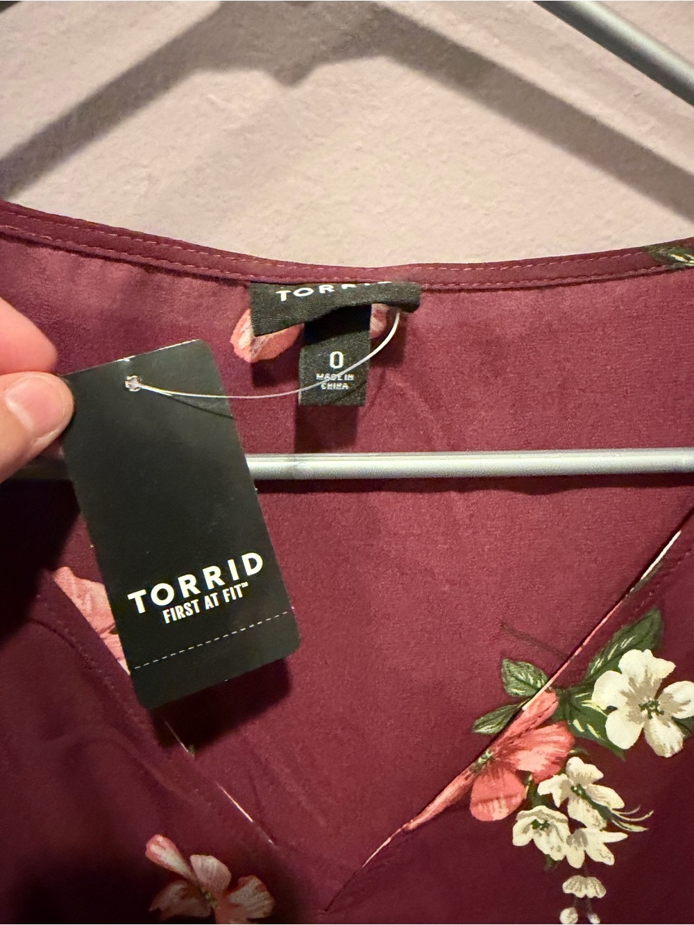 torrid Burgundy Floral V-Neck Peplum Blouse - Picture 2 of 2